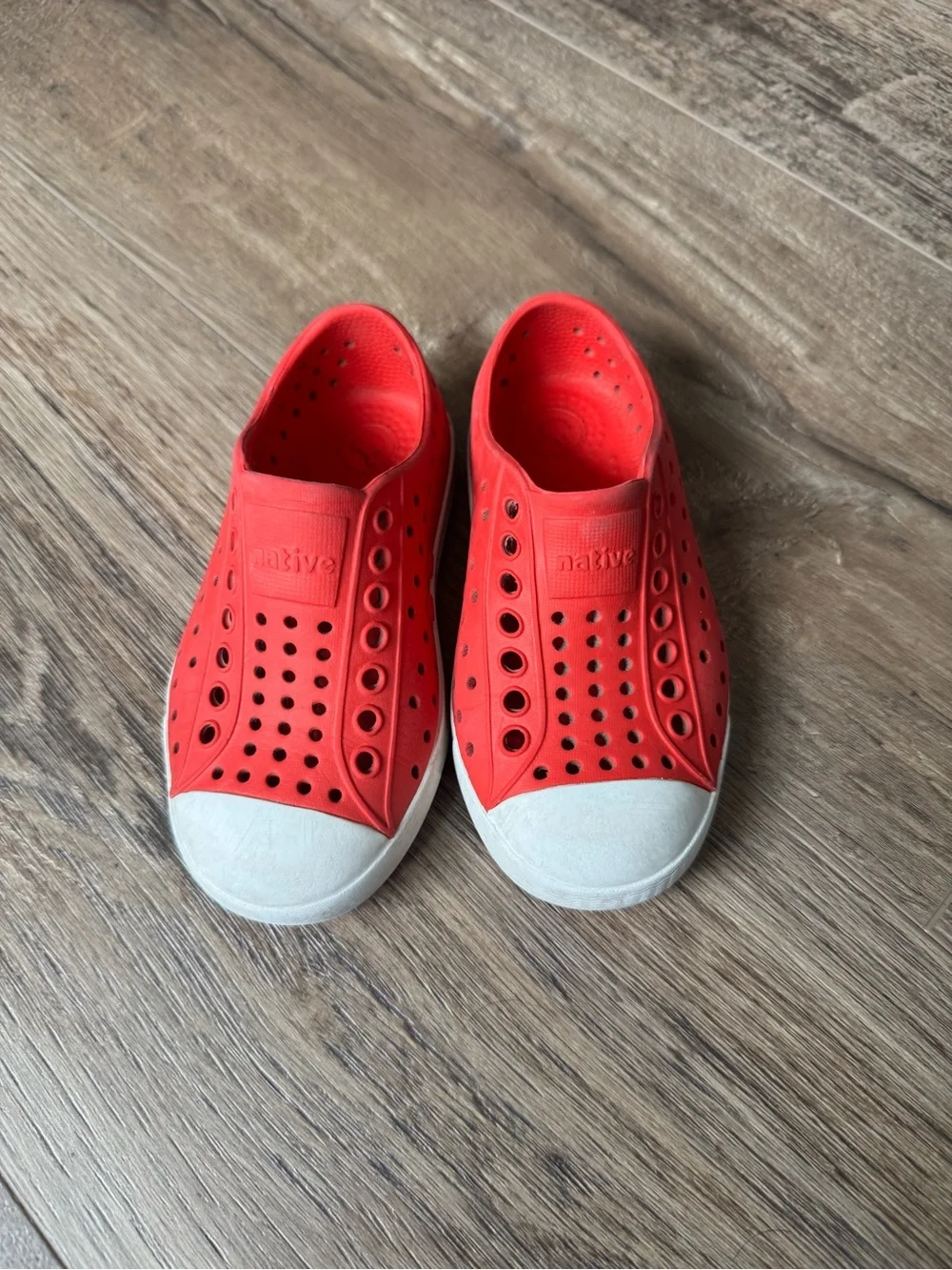 Native Kids Slip-On Water Shoes in Red with White Toe Caps